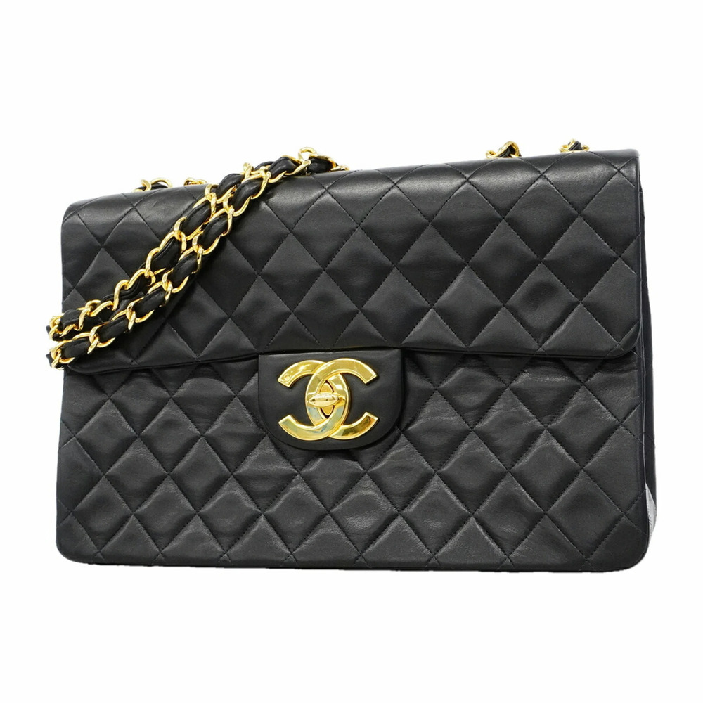 Chanel Shoulder Bag, Large Matelassé Chain Lambskin, Black, Women's